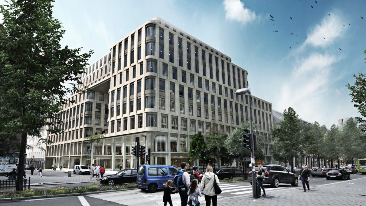 Universitetsgata 7-9 som utgjør midtpunktet i det nye Tullinkvartalet – Illustrasjon: 3D Estate for Entra